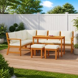 Comfortable 7 Piece Dining Set in Solid Acacia Wood
