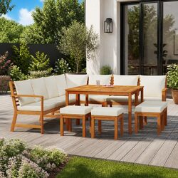 Comfortable 11 Piece Garden Dining Set in Brown