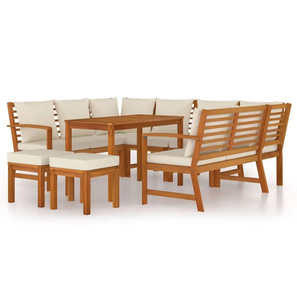 Garden Dining Set 9 Piece Outdoor Furniture with Cushions Wood Patio Seating