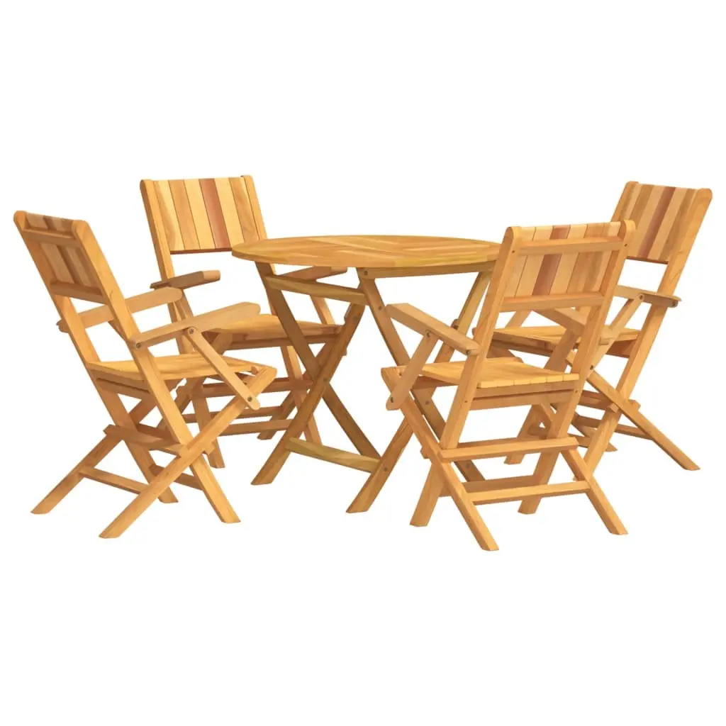 5 Piece Garden Dining Set Teak Wood Outdoor Furniture Foldable Chairs Table Brown
