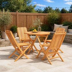 5 Piece Garden Dining Set Outdoor Table Chairs Teak Wood Brown Furniture