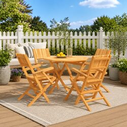 5 Piece Brown Teak Wood Garden Dining Set - Quality & Value