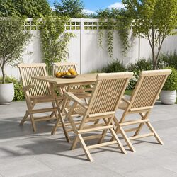 Garden Dining Set 5 Piece Outdoor Furniture Grey Wooden Table Chairs Foldable
