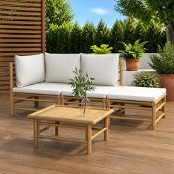 Quality Bamboo Lounge Set with Grey Cushions for Outdoors