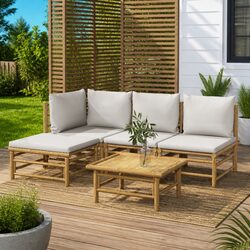 5-Piece Bamboo Garden Lounge Set with Comfortable Cushions