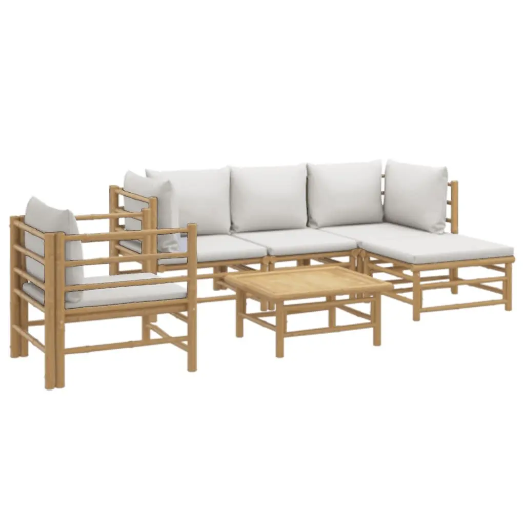 6 Piece Garden Lounge Set Bamboo Outdoor Furniture Cushions Brown