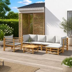 Value-Packed 7 Piece Bamboo Lounge Set with Light Grey Cushions