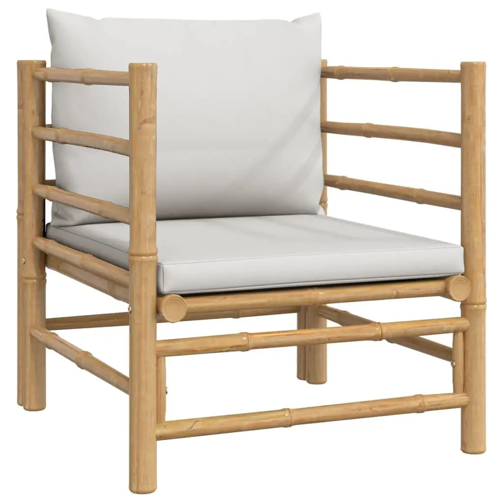 7 Piece Bamboo Garden Lounge Set Outdoor Furniture Modular Arrangement Light Grey Cushions