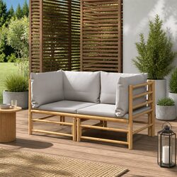 Comfortable Bamboo Corner Sofa Set with Grey Cushions