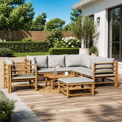 Durable 8-Piece Bamboo Outdoor Furniture Set