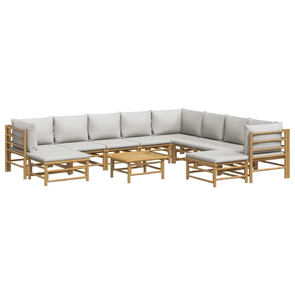 Garden Lounge Set 11 Piece Bamboo Outdoor Furniture with Cushions Brown