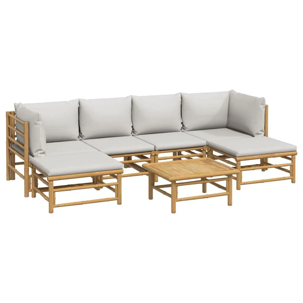Bamboo Garden Lounge Set 7 Piece Outdoor Furniture Light Grey Cushions