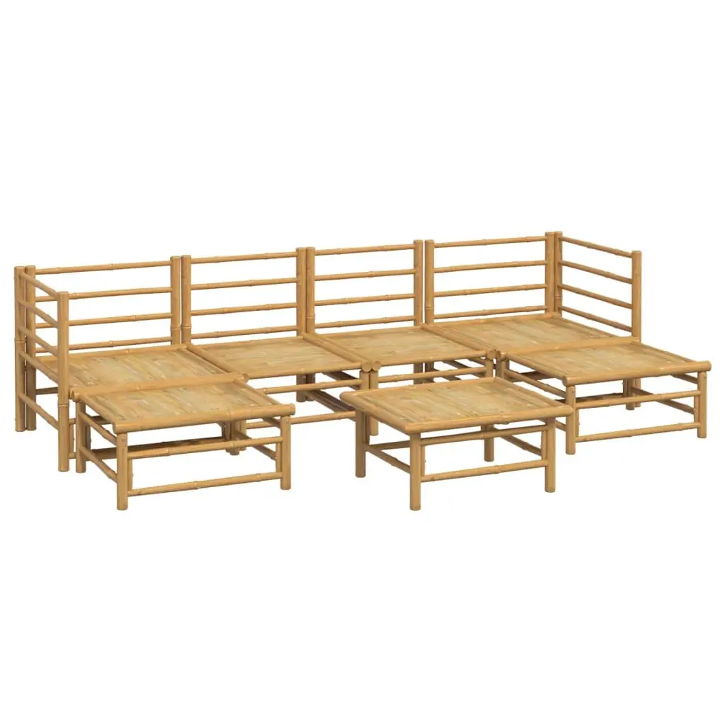 Bamboo Garden Lounge Set 7 Piece Outdoor Furniture Light Grey Cushions