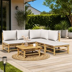 Durable Bamboo Lounge Set with Cushions for Outdoors