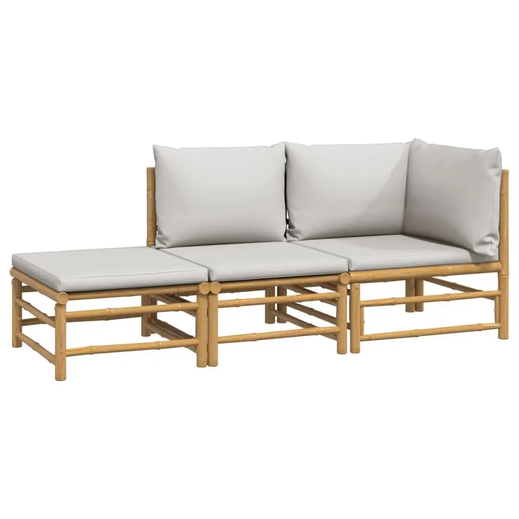 3 Piece Garden Lounge Set Outdoor Furniture Bamboo Sofa Light Grey Cushions Table