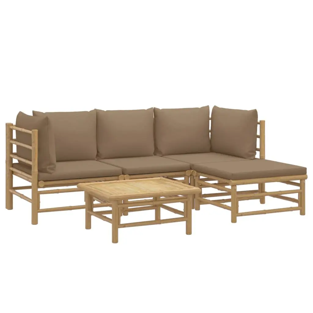 5 Piece Bamboo Garden Lounge Set Outdoor Furniture Cushions Brown