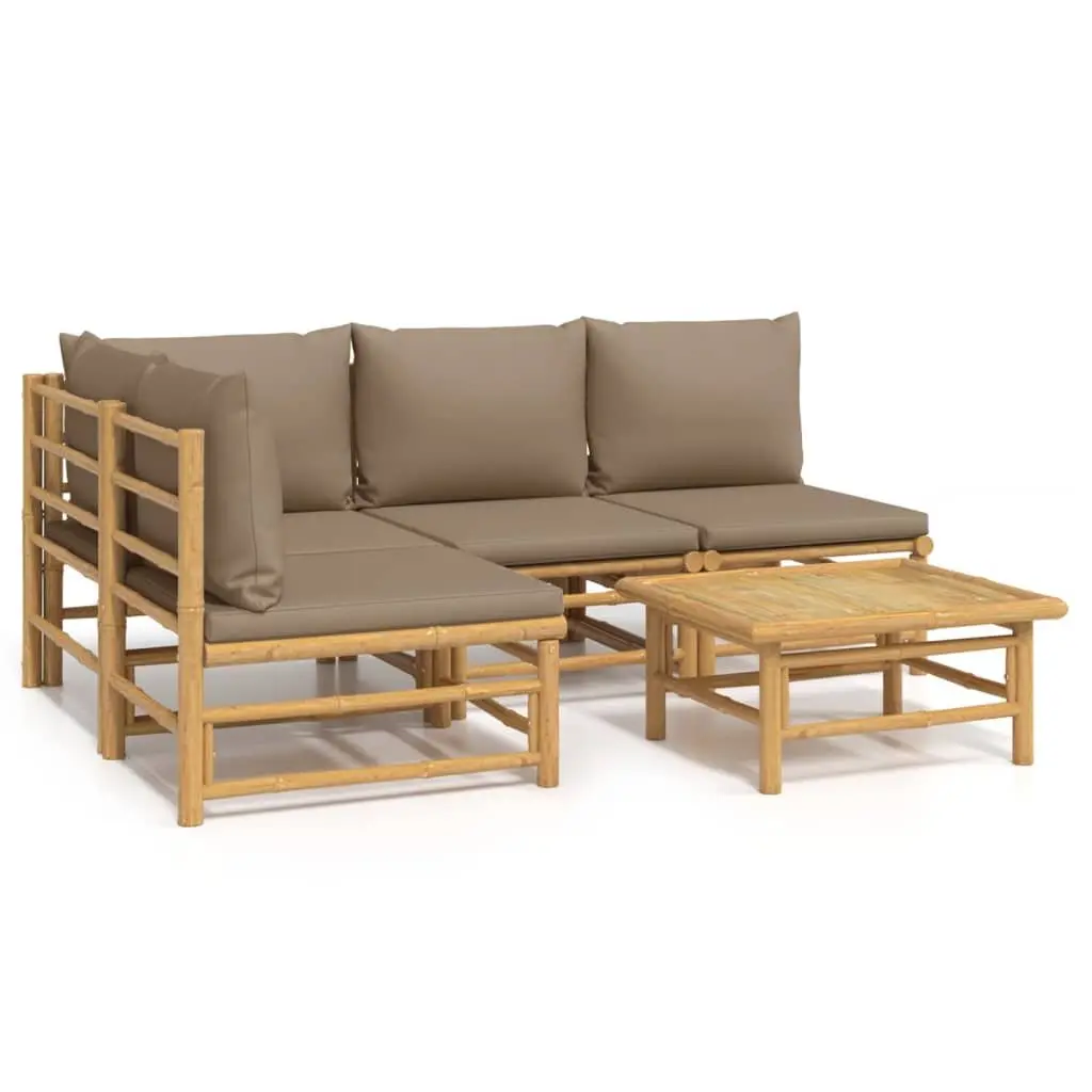 Garden Lounge Set 5 Piece Bamboo Outdoor Furniture with Taupe Cushions Table