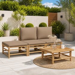 4 Piece Garden Lounge Set Bamboo Outdoor Furniture with Taupe Cushions