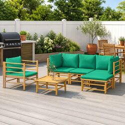 Garden Lounge Set 6 Piece Bamboo Outdoor Furniture with Cushions Brown