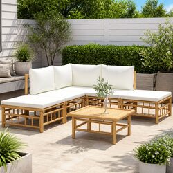 Garden Lounge Set 6 Piece Bamboo Outdoor Furniture with Cushions Brown