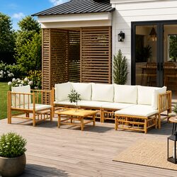 Practical 7 Piece Bamboo Garden Lounge Set with Comfort