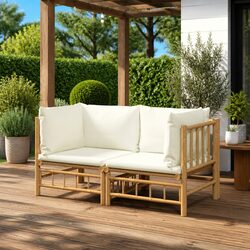 Reliable Bamboo Corner Sofa Set 2 Pieces with Cushions