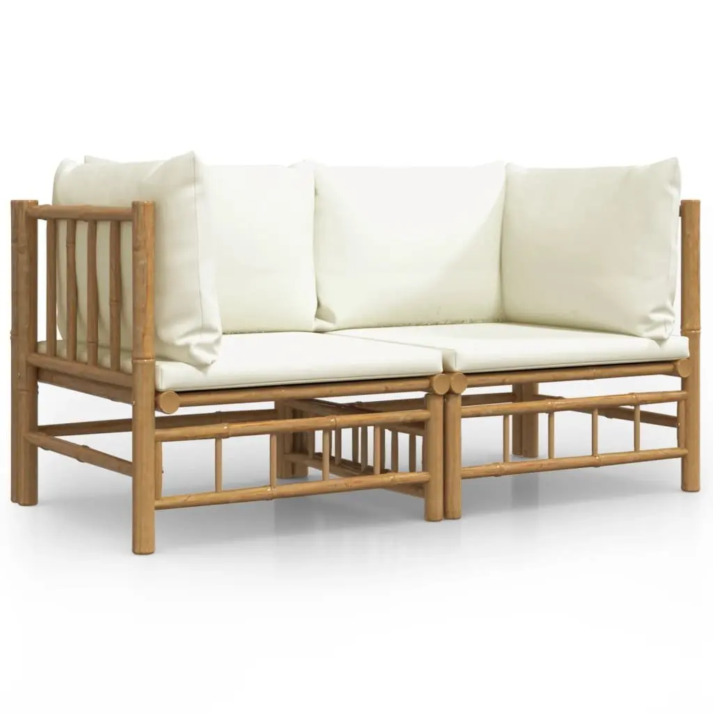 Bamboo Corner Sofa Set 2 Pieces with Cushions