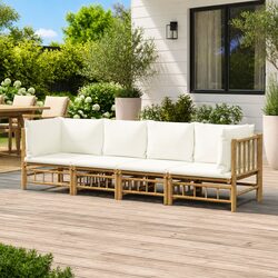 Cozy 4 Piece Bamboo Garden Lounge Set with Cream Cushions, Perfect for Outdoors