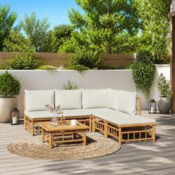 6-Piece Outdoor Lounge Set: Durable Bamboo with Cream Cushions