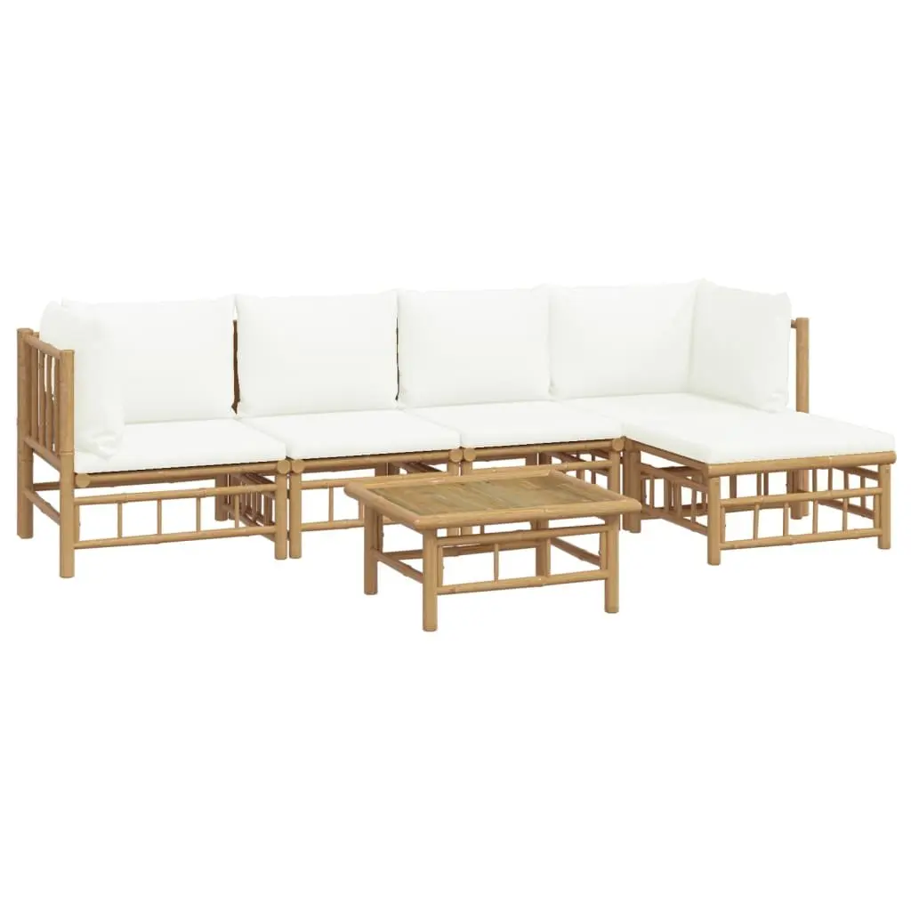 Garden Lounge Set 6 Piece Outdoor Furniture Bamboo Sectional with Cream Cushions Brown