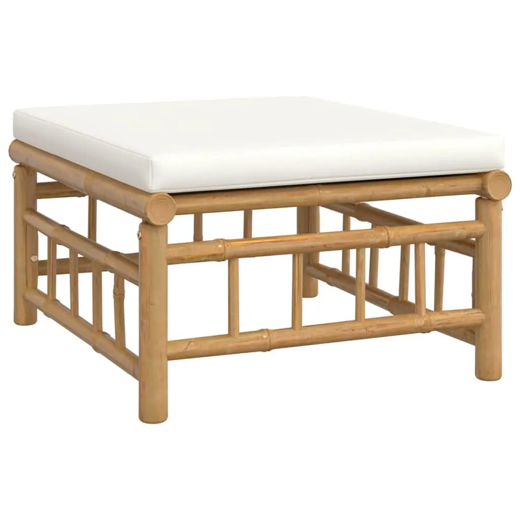 Garden Lounge Set 6 Piece Outdoor Furniture Bamboo Sectional with Cream Cushions Brown