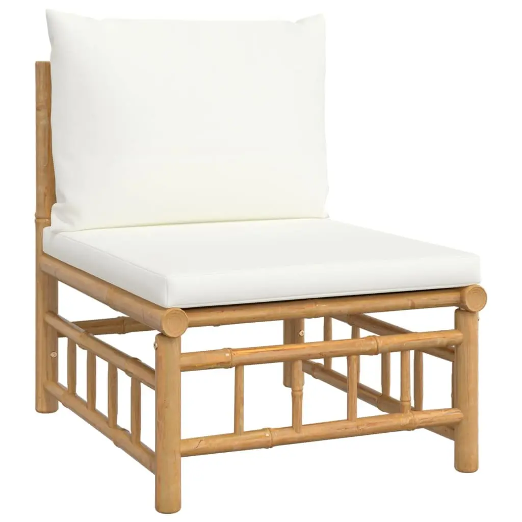 Garden Lounge Set 4 Piece Outdoor Furniture Brown Bamboo Cream Cushions