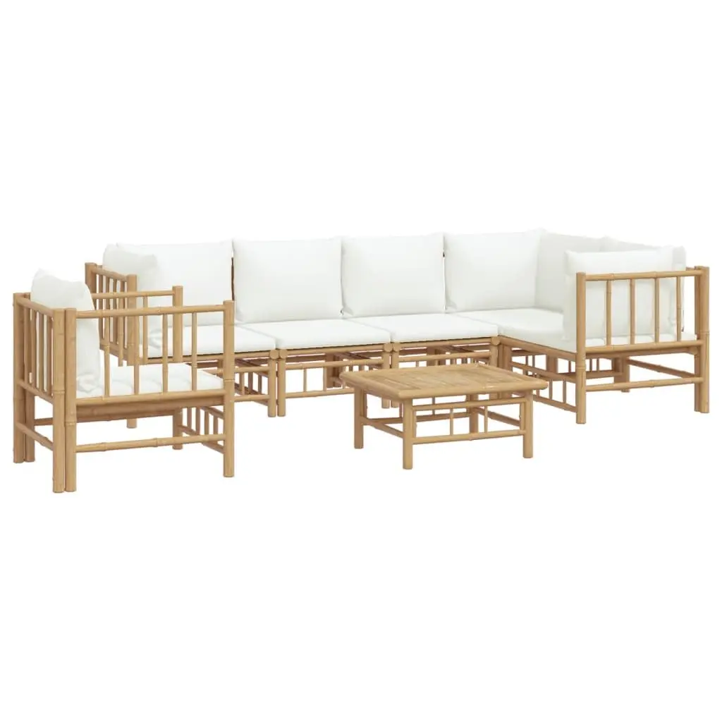 7 Piece Garden Lounge Set Modular Sofa with Cushions Brown Bamboo