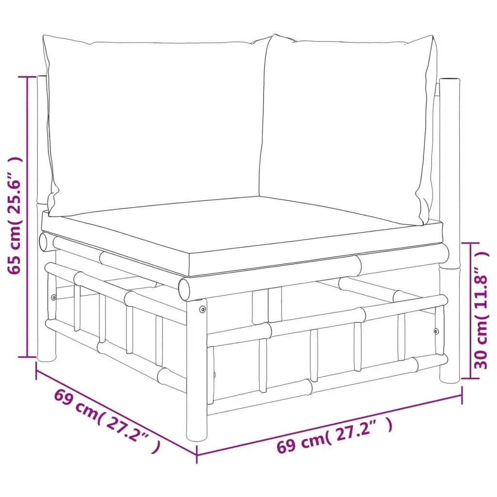 Bamboo Garden Lounge Set 8 Piece Outdoor Furniture Modular Brown with Cream Cushions