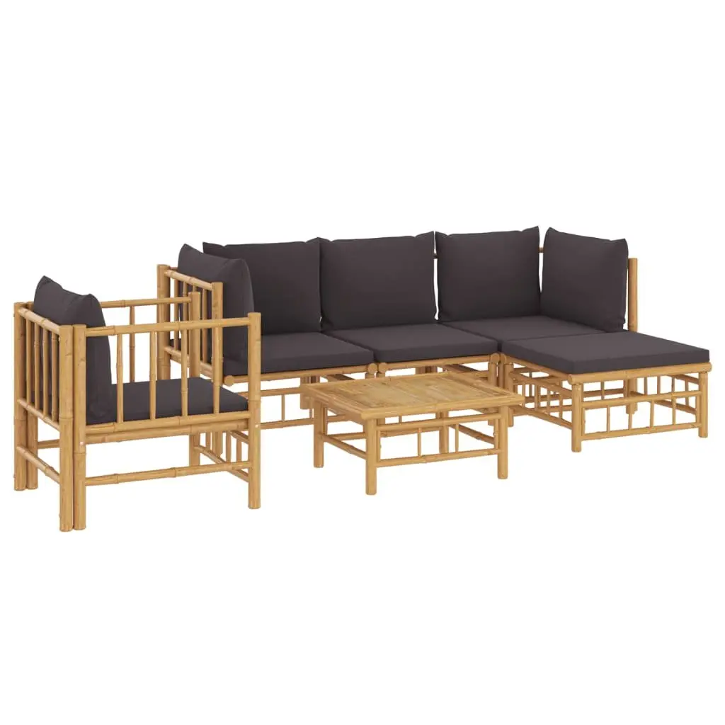 6-Piece Bamboo Lounge Set with Cushions, Brown