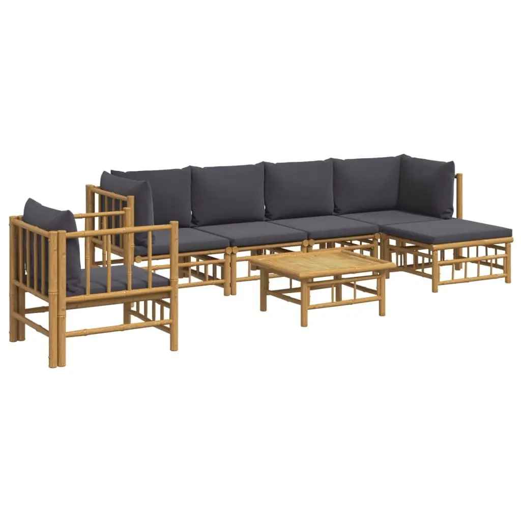 7 Piece Garden Lounge Set Outdoor Furniture Bamboo Sofa Cushions Table Brown