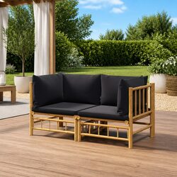 Garden Corner Sofas 2 pcs Bamboo Outdoor Furniture Set with Cushions Lounge
