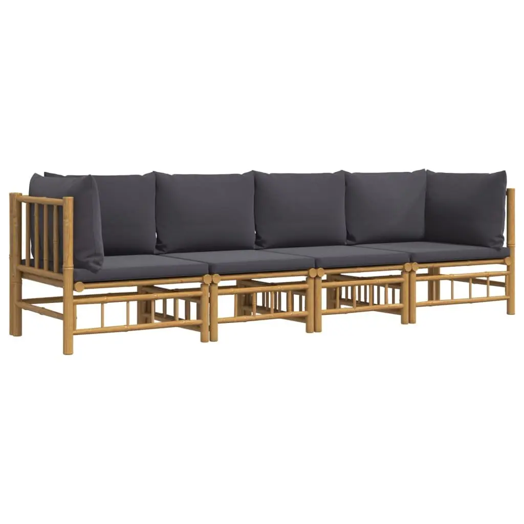 Bamboo Garden Lounge Set Modular Outdoor Furniture 4 Piece Brown with Dark Grey Cushions
