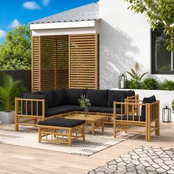 8 Piece Garden Lounge Set Outdoor Furniture Bamboo with Cushions Patio Sofa