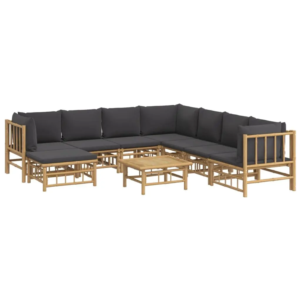 Bamboo Garden Lounge Set 9 Piece Outdoor Furniture with Cushions Brown