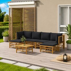 Comfortable 7-Piece Bamboo Garden Lounge Set with Cushions