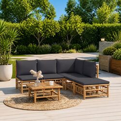 Comfortable Bamboo Lounge Set - 6 Piece Outdoor Furniture
