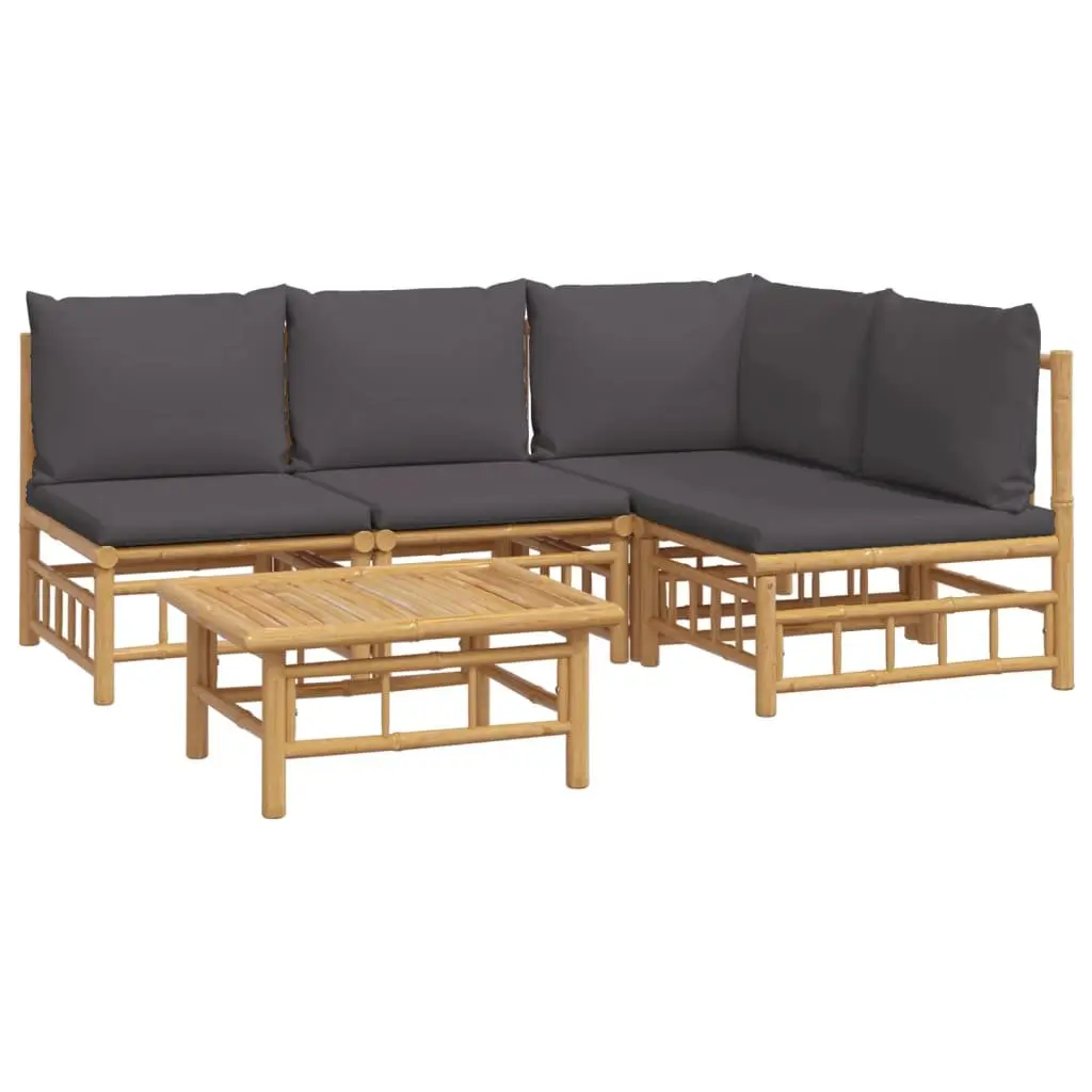 Outdoor Furniture Modular Lounge Set 5 Piece Brown Bamboo with Cushions