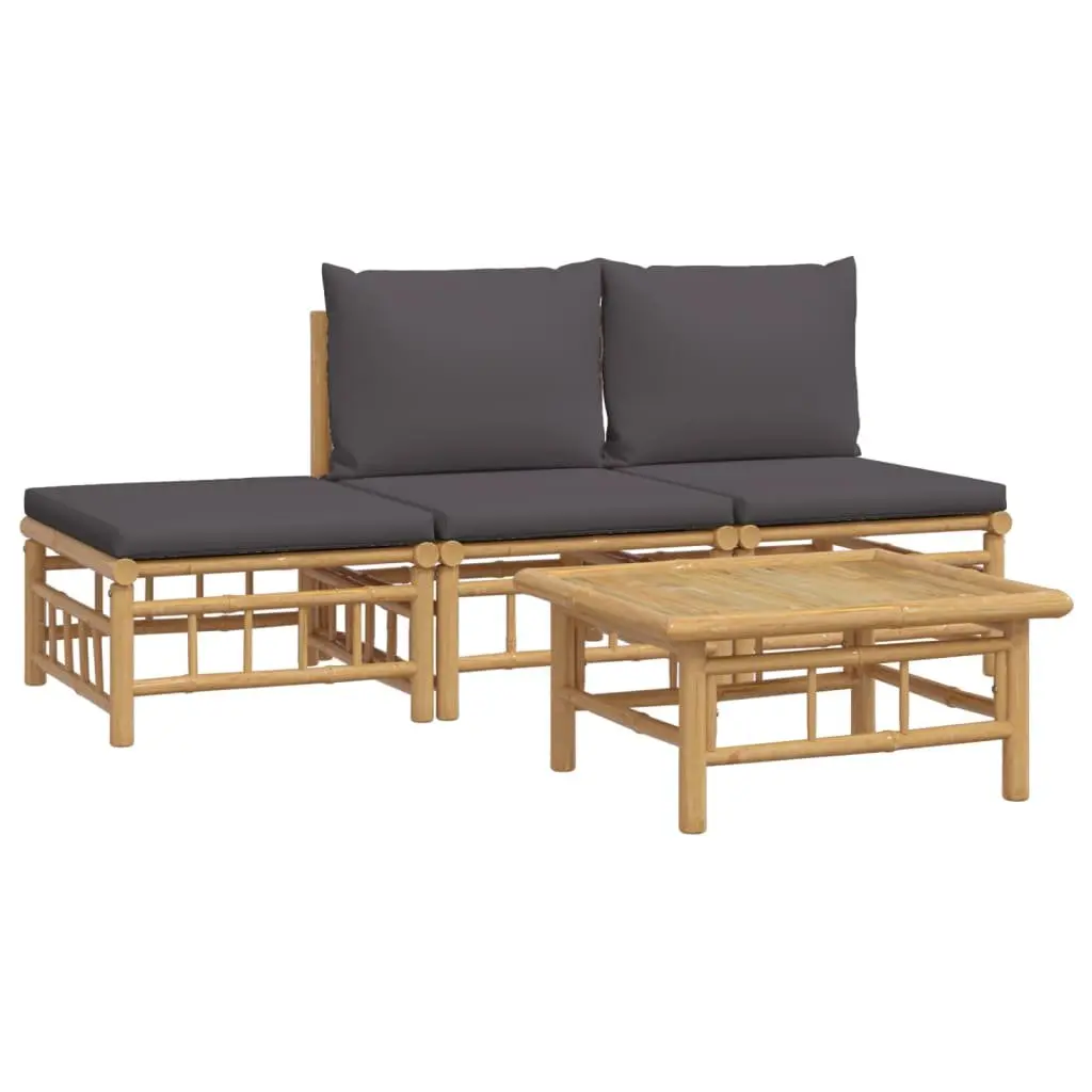 Bamboo Garden Lounge Set 4 Piece Outdoor Furniture with Cushions Brown