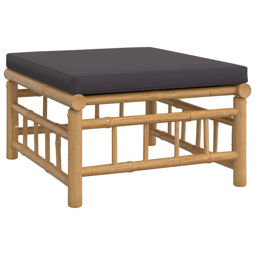 Bamboo Garden Lounge Set 3 Piece Cushioned Sofa Side Table Brown with Dark Grey Cushions