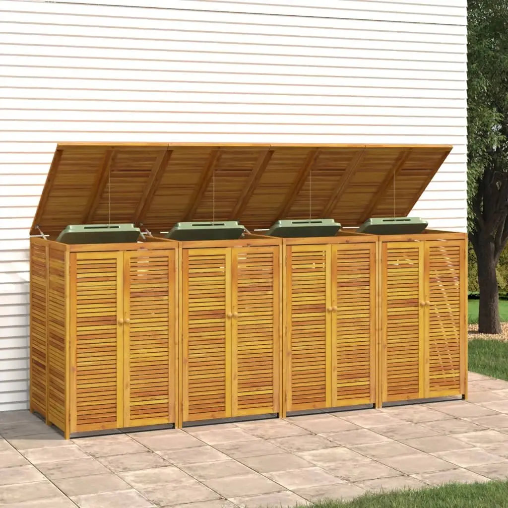 Quadruple Garbage Bin Shed Solid Wood Waste Container Enclosure 280x89x117 cm Brown