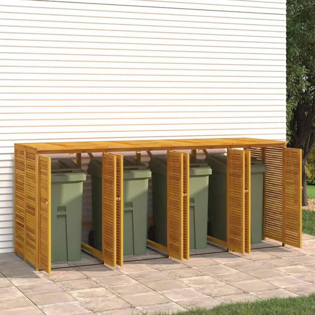 Quadruple Garbage Bin Shed Solid Wood Waste Container Enclosure 280x89x117 cm Brown