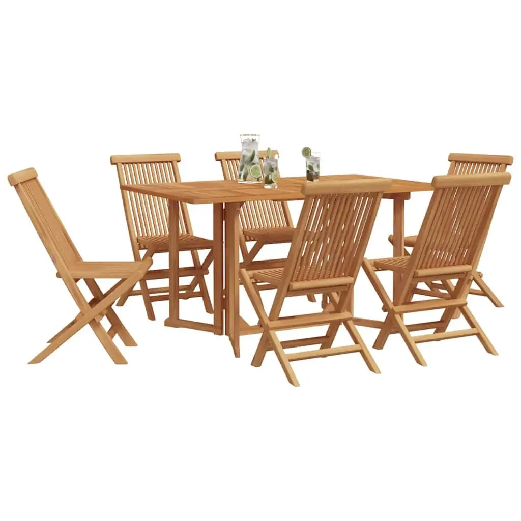 Outdoor Dining Set 7 Pieces Rectangular Table and Chairs Brown Teak Wood