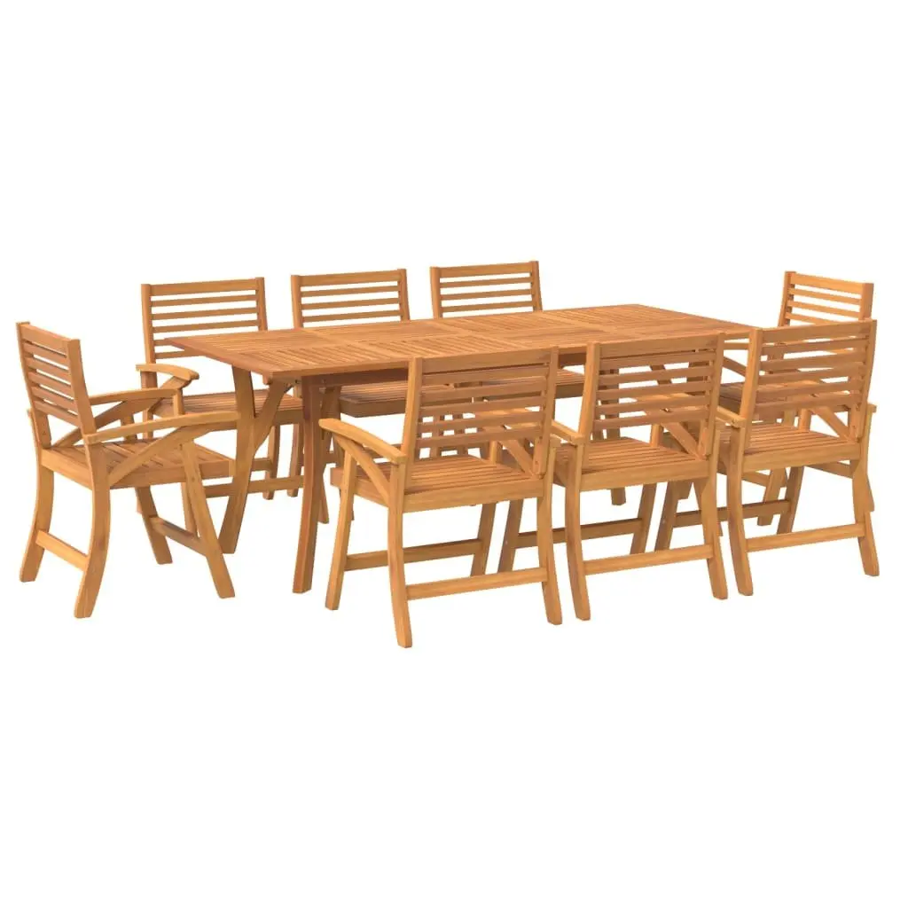 Garden Dining Set 9 Piece Outdoor Furniture Solid Acacia Wood Brown