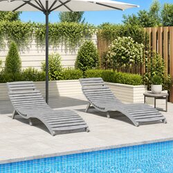 Sun Loungers 2 pcs Grey Outdoor Garden Patio Furniture Foldable Relaxing Seat